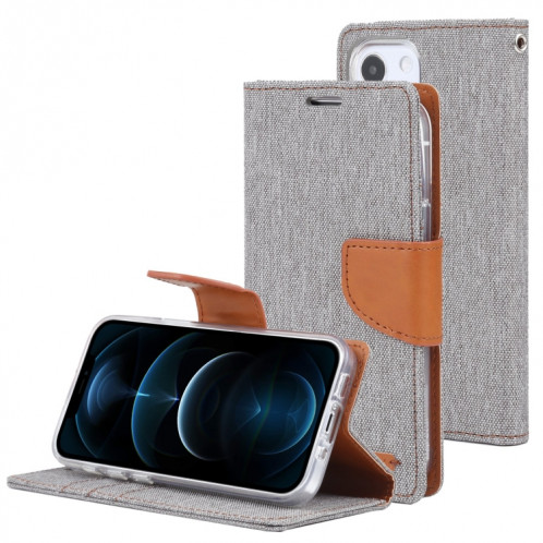 HOBOSPERY Toile Diary Toile Texture Horizontale Flip PU Coque en cuir PU avec porte-cartes et portefeuille pour iPhone 13 (gris) SG602C769-37