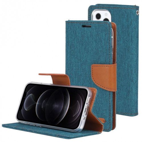 HOBOSPERY Toile Diary Toile Texture Texture Horizontale Étui en cuir PU avec support & carte Slots & Portefeuille pour iPhone 13 Pro (Vert) SG603D1530-37