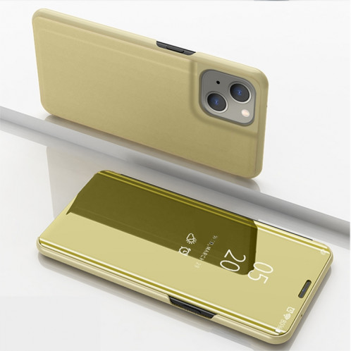 Miroir en plaqué horizontal horizontal case en cuir avec support pour iPhone 13 (or) SH602F152-37