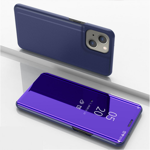 Étui de cuir horizontal de miroir à miroir plaqué avec support pour iPhone 13 (bleu violet) SH602G1792-37