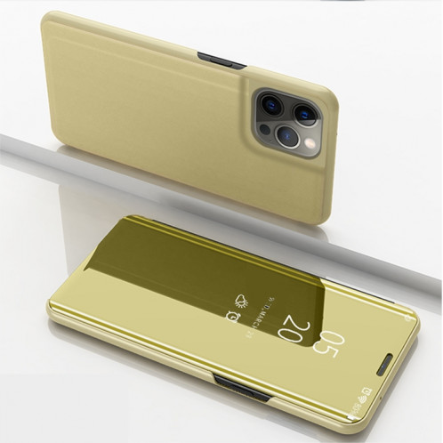 Miroir Plated Miroir Horizontal Flip Cuir Case avec support pour iPhone 13 Pro (Gold) SH603F1618-37
