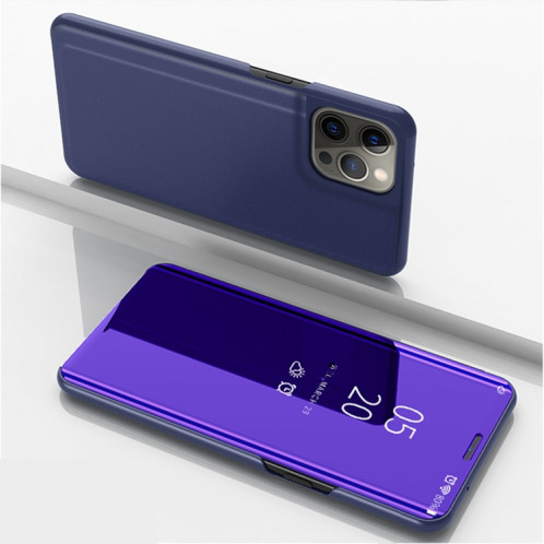 Étui de cuir horizontal de miroir plaqué horizontal avec support pour iPhone 13 Pro (bleu violet) SH603G1806-37