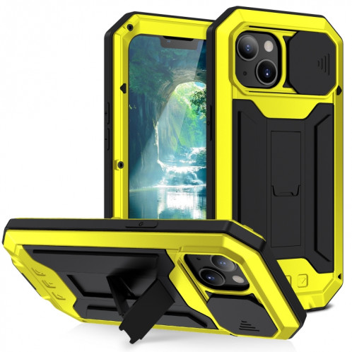 Caméra coulissante R-Just Caméra imperméable à l'eau imperméable à la poussière anti-poussière + étui de protection en silicone avec support pour iPhone 13 (jaune) SR902C1079-37