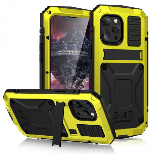 R-juste antichoc imperméable à l'imperméable à la poussière anti-poussière + étui de protection en silicone avec support pour iPhone 13 Pro (jaune) SR003C1992-37