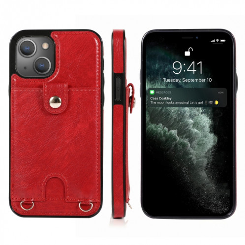 Cuir PU antichoc + étui de protection TPU avec emplacement de carte et longe pour iPhone 13 Pro (rouge) SH503A849-37