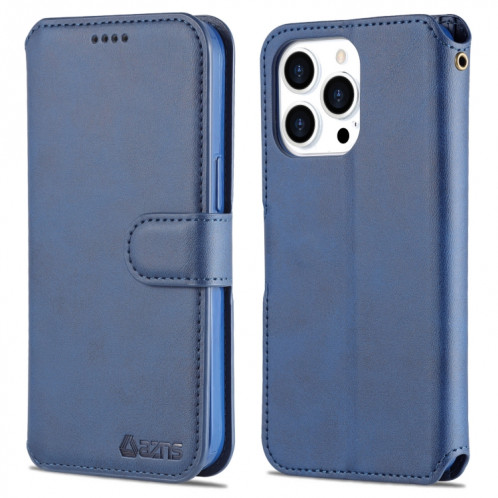 Texture AZNS Texture Horizontale Horizontal Toam Coating avec support & Cadre Slots & Portefeuille et cadre photo pour iPhone 13 Pro (Bleu) SA903C1446-38