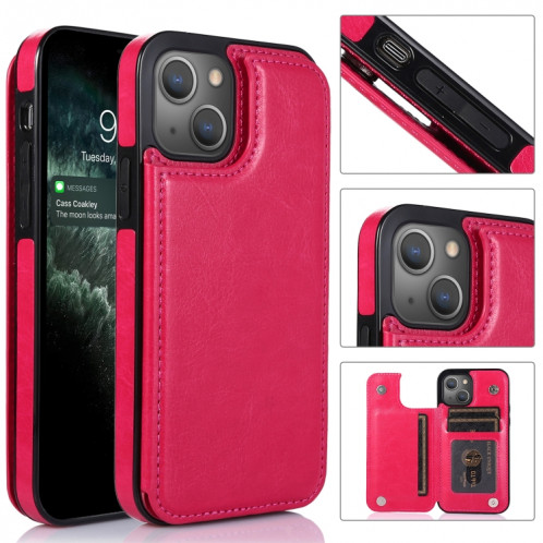 DOUBLE BOUCLE PU PUT PU PUT PROTECTEUR AVEC SLOTS ET PORTÉS POUR CARTE POUR IPHONE 13 PRO (ROSE ROUGE) SH403G555-37