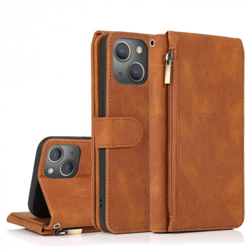 Sac-sentou Crazy Horse Texture Texture Zipper Portefeuille Horizontal Horizontal Flip Cuir Coffret avec support & carte Slots & Portefeuille et longe pour iPhone 13 PRO (Brown) SH503E1844-37