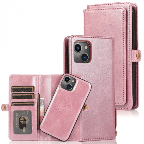 Boîtier en cuir horizontal horizontal magnétique puissant avec machines à sous et portefeuille pour iPhone 13 Pro (Rose Gold) SH403F816-37