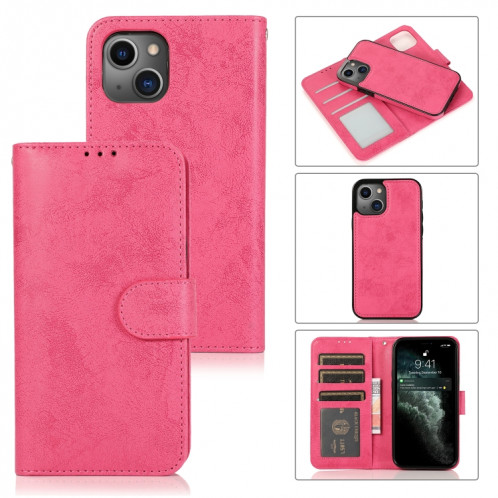 Étui de cuir horizontal horizontal rétro 2 en 1 avec machines à roulettes et portefeuille pour iPhone 13 Pro (rose) SH803A989-38