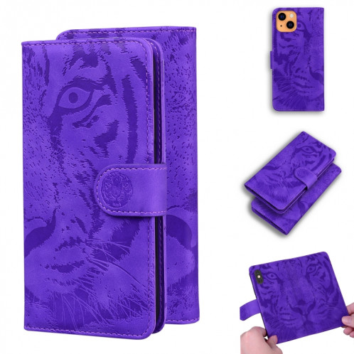 Modèle de gaufrage de tigre Horizontal Flip Cuir Case avec support & Card Slots & Portefeuille pour iPhone 13 (Violet) SH102D687-35