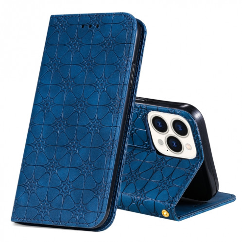 Cas de gaufrage de fleurs chanceux Étui en cuir horizontal magnétique avec support et fentes pour carte pour iPhone 13 Pro (Bleu foncé) SH203C906-37