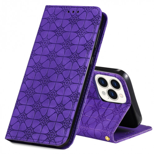 Boîtier de rabat horizontal magnétique de fleurs chanceux avec support et emplacements de carte pour iPhone 13 Pro (violet) SH203E752-37