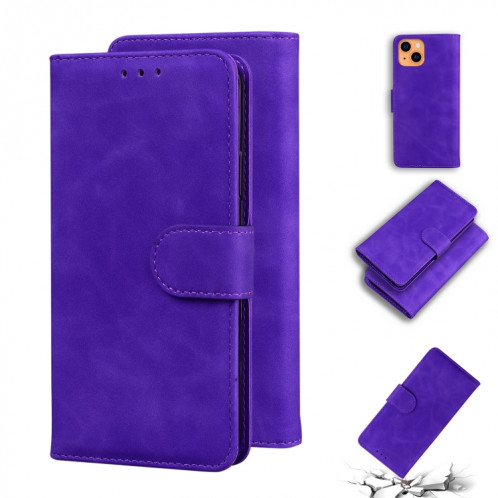 Couleur de la peau Pure Couleur Horizontale Horizontal Toas Coating avec porte-cartes et portefeuille pour iPhone 13 (violet) SH302D522-33