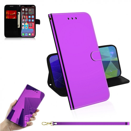 Étui de cuir horizontal de surface de miroir imité avec porte-cartes et portefeuille et portefeuille pour iPhone 13 Pro (violet) SH503F169-36
