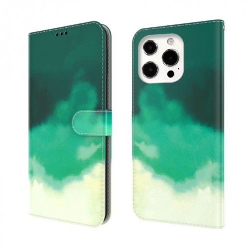 Aquarelle Motif Horizontal Flip Cuir Housse avec support et portefeuille et portefeuille pour iPhone 13 Pro (cyan vert) SH703A756-36