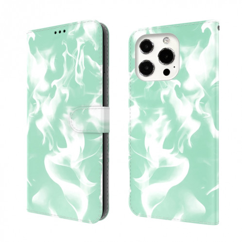Cas de cuir horizontal de motif de brouillard avec support et portefeuille pour iPhone 13 Pro (Mint Green) SH103A1512-36