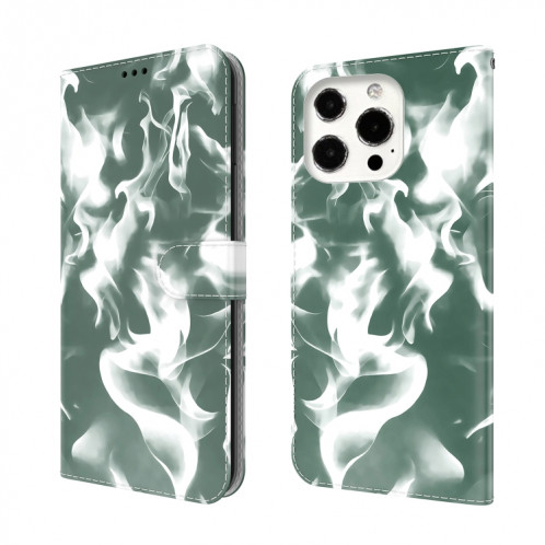 Cas de cuir horizontal de motif de brouillard avec support et portefeuille pour iPhone 13 Pro (vert foncé) SH103D104-36