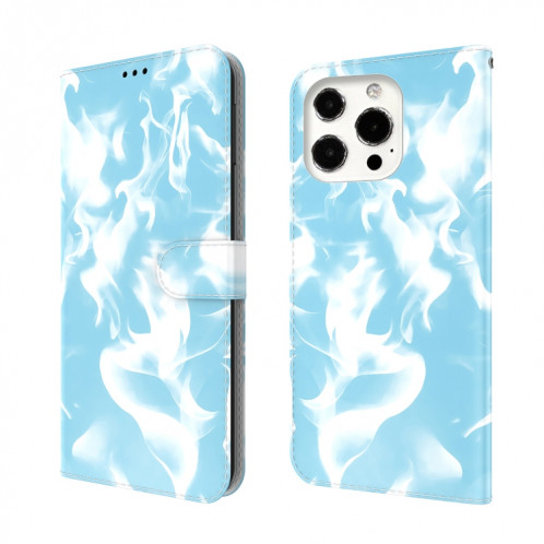 Cas de cuir horizontal motif de brouillard avec support et portefeuille pour iPhone 13 Pro (Bleu ciel) SH103E459-36