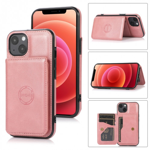 Cas de la texture de veau Sac de carte magnétique PU Case antichoc avec support et fente pour carte pour iPhone 13 mini (or rose) SH901C526-37