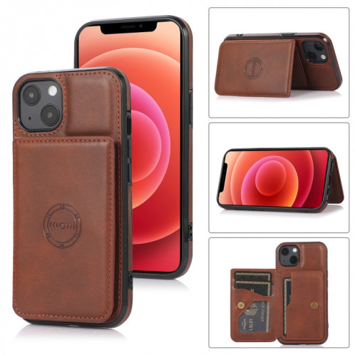 Texture de veau Sac de cartes magnétiques PU Case antichoc avec support et fente de carte pour iPhone 13 (Café) SH902B562-37