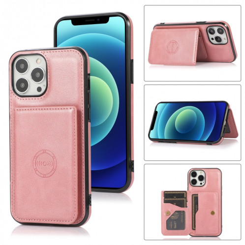 Texture de veau Sac de cartes magnétiques PU Case antichoc avec support et fente de cartes pour iPhone 13 Pro (Rose Gold) SH903C727-37