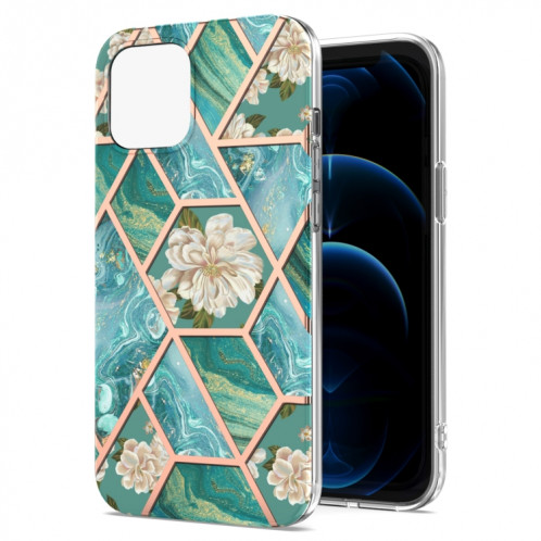 Épissage de galvanoplastie Modèle de fleur de marbre TPU Case antichoc pour iPhone 13 Pro (fleur bleue) SH103D848-35