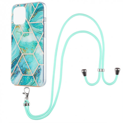 Épisseur de galvanoplastie Modèle de marbre Dual-côté IMD TPU TPU TPU avec lanière à col pour iPhone 13 (bleu) SH002C1271-36