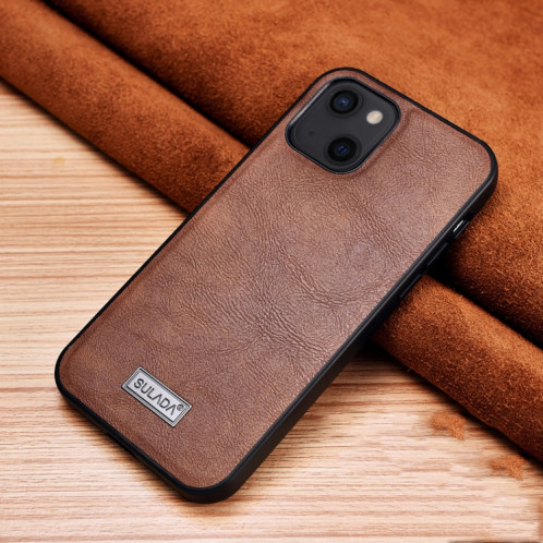 Sulada antichoc TPU + Cas de protection en cuir à la main pour iPhone 13 (Brown) SS702D1176-37