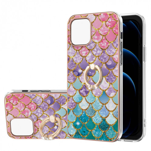 Motif de galvanoplastie IMD TPU Case antichoc avec support d'anneau de strass pour iPhone 13 mini (écailles colorées) SH801B967-34