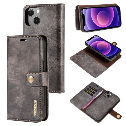DG.Ming Crazy Horse Texture Tournez en cuir magnétique détachable avec porte-cartes et portefeuille pour iPhone 13 (gris) SD602B1571-37