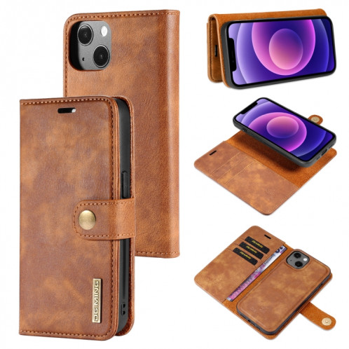DG.ming Crazy Horse Texture Tournez en cuir magnétique détachable avec porte-carte et portefeuille pour iPhone 13 (Brown) SD602C477-37
