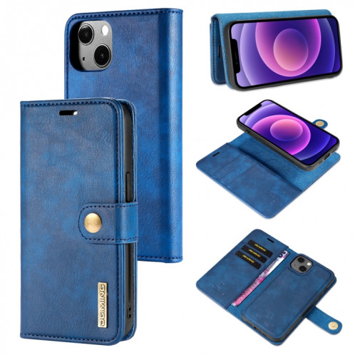 DG.ming Crazy Horse Texture Flip Housse de cuir magnétique détachable avec porte-cartes et portefeuille pour iPhone 13 (bleu) SD602E215-37