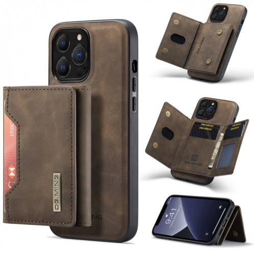 DG.ming M2 Series Sac 3-Fold Card + Case à l'échéance magnétique avec fonction de portefeuille et porte-portefeuille pour iPhone 13 Pro (Café) SD303C65-39