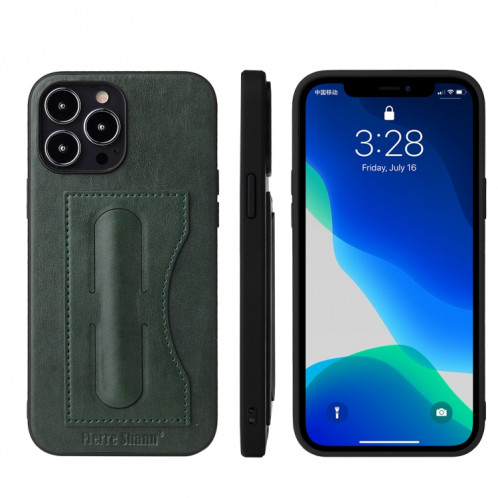 Fierre Shann Couverture complète Housse de protection en cuir de protection avec support et emplacement de carte pour iPhone 13 Pro (Vert) SF203A1677-38