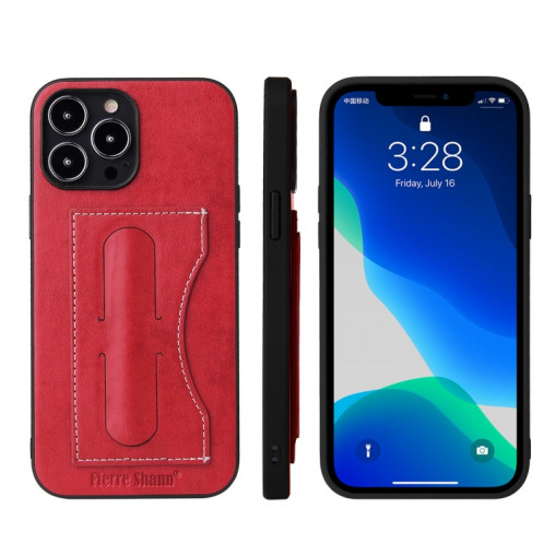 Fierre Shann Couverture complète Housse en cuir de protection avec support et fente pour carte pour iPhone 13 Pro (rouge) SF203B1399-38