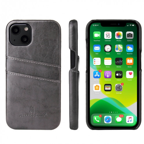 Fierre Shann Retro Wild Oil Texture Case en cuir PU avec machines à sous cartes pour iPhone 13 Pro (gris) SF403E36-36