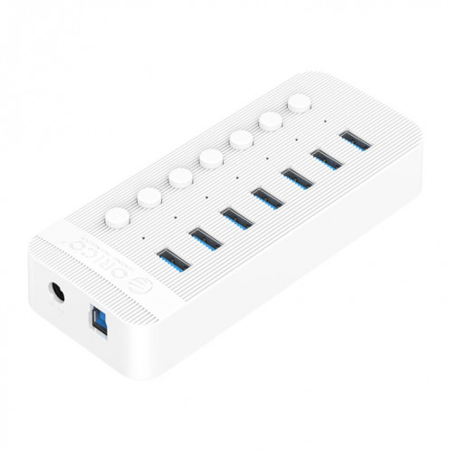 Orico CT2U3-7AB-WH 7 en 1 Hub USB à rayures en plastique avec interrupteurs individuels, fiche UE (Blanc) SO701B544-39