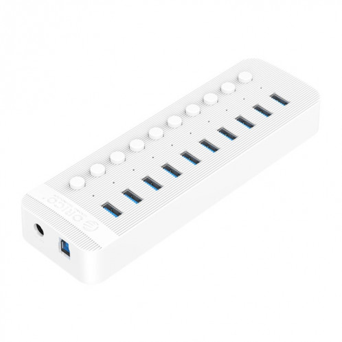 Orico CT2U3-10AB-WH 10 en 1 Hub USB à rayures en plastique avec interrupteurs individuels, fiche UE (blanc) SO901B89-39
