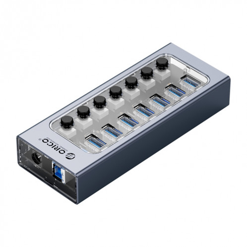 Orico AT2U3-7AB-GY-BP 7 en 1 Hub USB multi-ports en alliage d'aluminium avec interrupteurs individuels, prise EU SO7201104-39