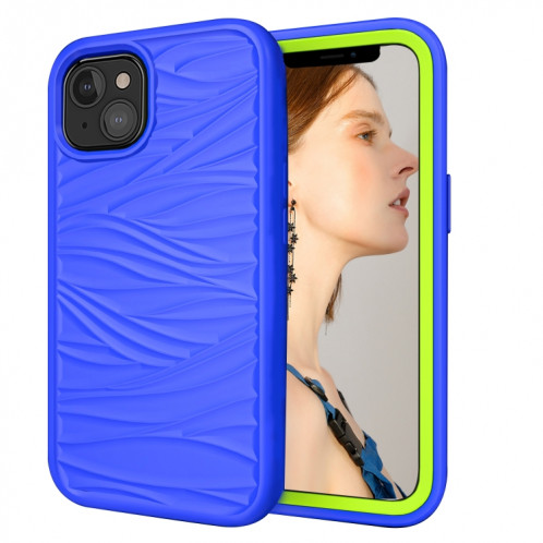 Motif d'onde 3 en 1 Cas de protection Silicone + PC antichoc pour iPhone 13 (bleu + olivine) SH702D1850-36