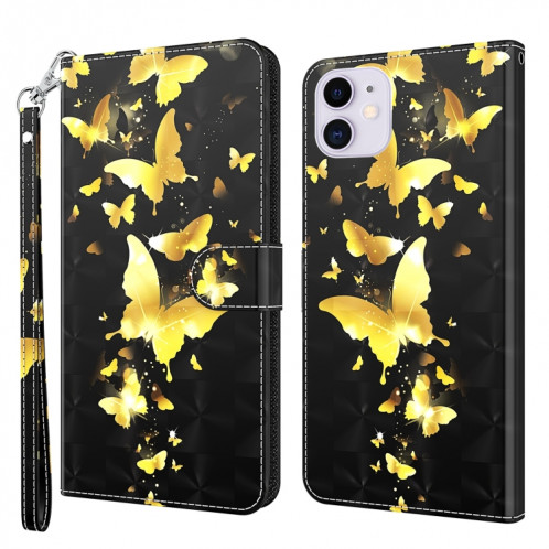 Motif de peinture 3D Horizontal Flip TPU + Coque en cuir PU avec support & carte Slots & Portefeuille pour iPhone 13 Pro (Papillons d'or) SH403A1933-37
