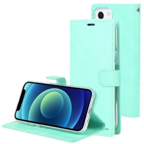 HOOSPERY Blue Moon Crazy Horse Texture Horizontale Flip Cuir Case avec support et portefeuille pour iPhone 13 (Vert menthe) SG802H1597-37