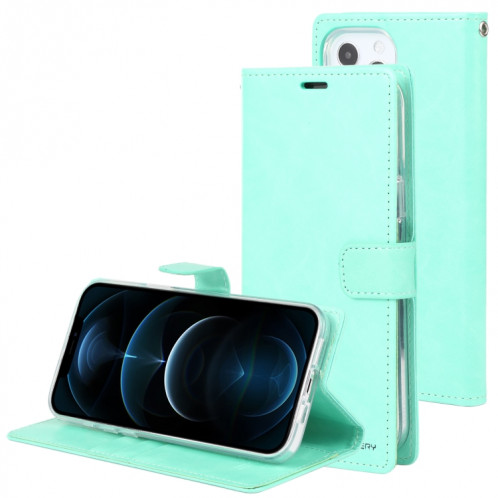 GOOSPERY Blue Moon Crazy Horse Texture Horizontale Flip Cuir Case avec support & Card Slot & Portefeuille pour iPhone 13 Pro Max (Mint Green) SG804H1682-37