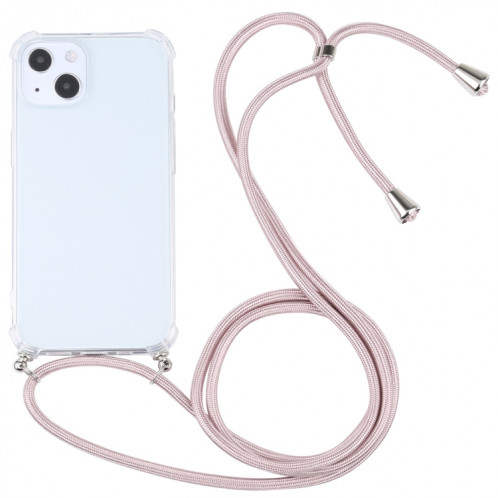 TPU TPU transparent à quatre angles avec lanière pour iPhone 13 (rose clair) SH501B1679-37