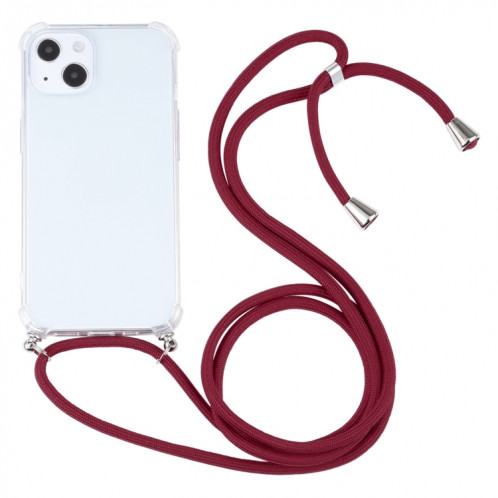 Cas de protection TPU TPU transparent à quatre angles avec lanière pour iPhone 13 (vin rouge) SH501G575-37