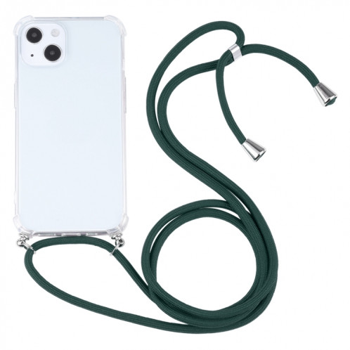 Cas de protection TPU TPU transparent à quatre angles avec lanière pour iPhone 13 (vert foncé) SH501O1158-37