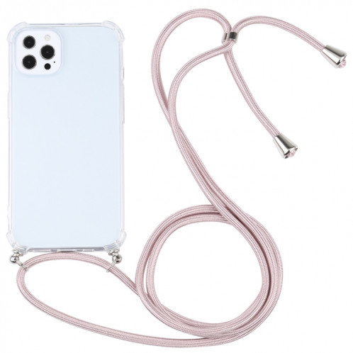 Cas de protection TPU transparent transparent à quatre angles avec lanière pour iPhone 13 Pro (rose clair) SH503B211-37