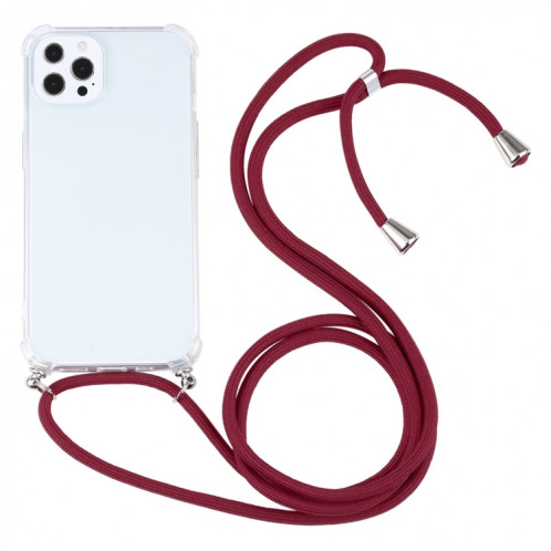 Cas de protection TPU transparent transparent à quatre angles avec lanière pour iPhone 13 Pro (Rouge de vin) SH503G53-37
