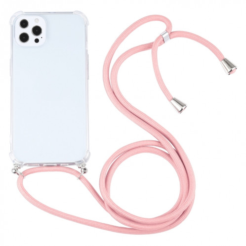 Cas de protection TPU TPU transparent à quatre angles avec lanière pour iPhone 13 Pro (rose) SH503J1198-37